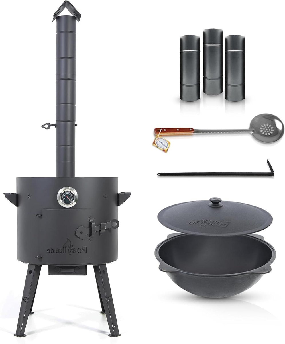 Buitenkeuken Kazan Set - Vuurschaal Goulashkanon - Authentiek Koken - Gietijzeren Ketel - 12 Liter - Zwart