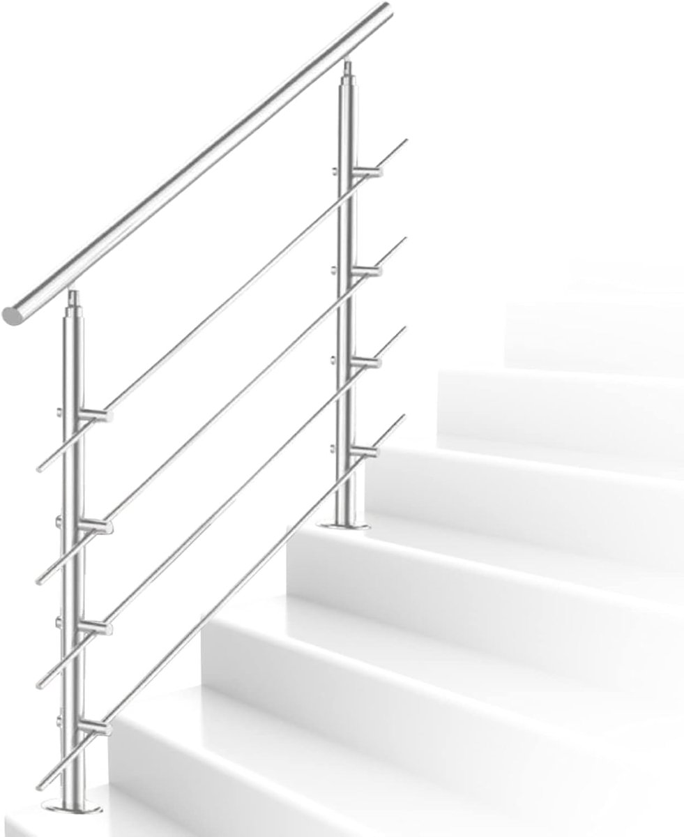 Trapleuning van roestvrij staal, 80 cm, 4 traversen, voor balkonleuningen, buiten, wandleuning