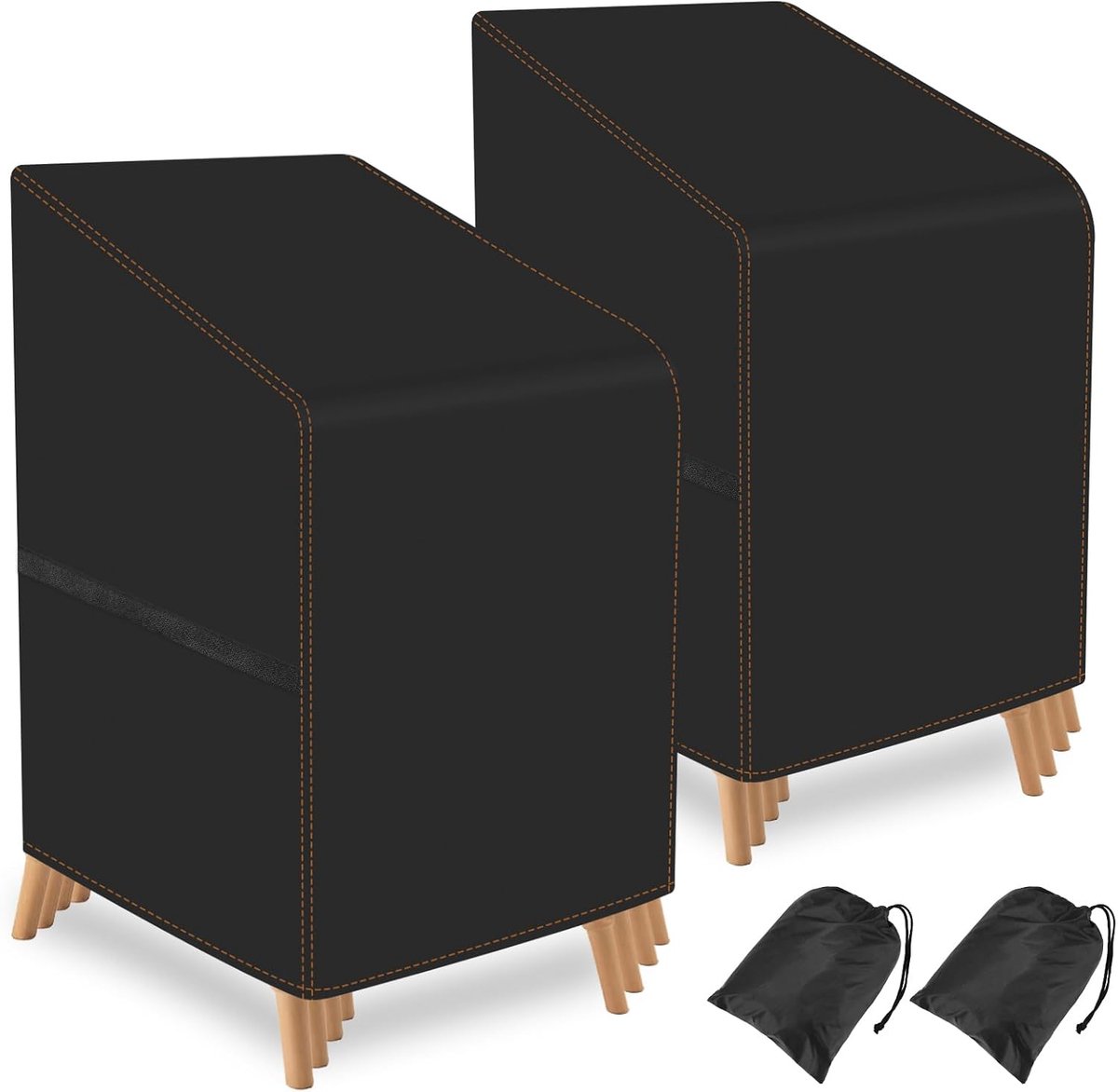 Stoelen, 2 stuks, 210D Oxford-stof, waterdicht, winterbestendig, beschermhoes voor stapelstoelen met trekkoord, winddicht, scheurvast, 64 x 64 x 120 cm