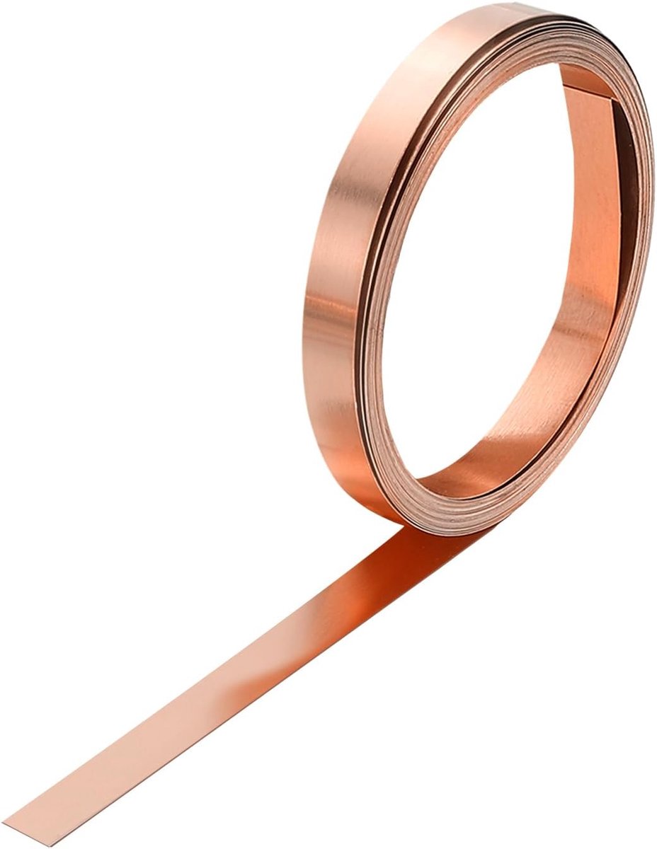 Koperfolie rol 2500 mm x 5 mm x 0,2 mm, 0,2 inch x 8,2 ft 38 gauge 99,9% natuurlijke koperen metalen band voor projecten en doe-het-zelf (meerdere maten)
