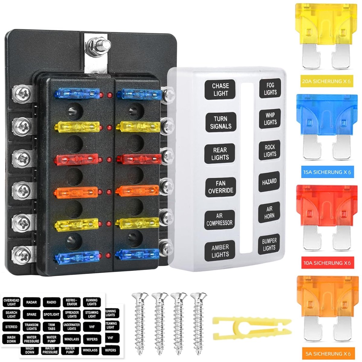 Zekeringkast voor de auto, 12 V, zekeringhouder, platte zekering, ATC/ATO 24 zekeringen, waterdicht zekeringsblok met led-display, positief voor DC 12 V/24 V, auto, vrachtwagen, boot, van SUV, marine