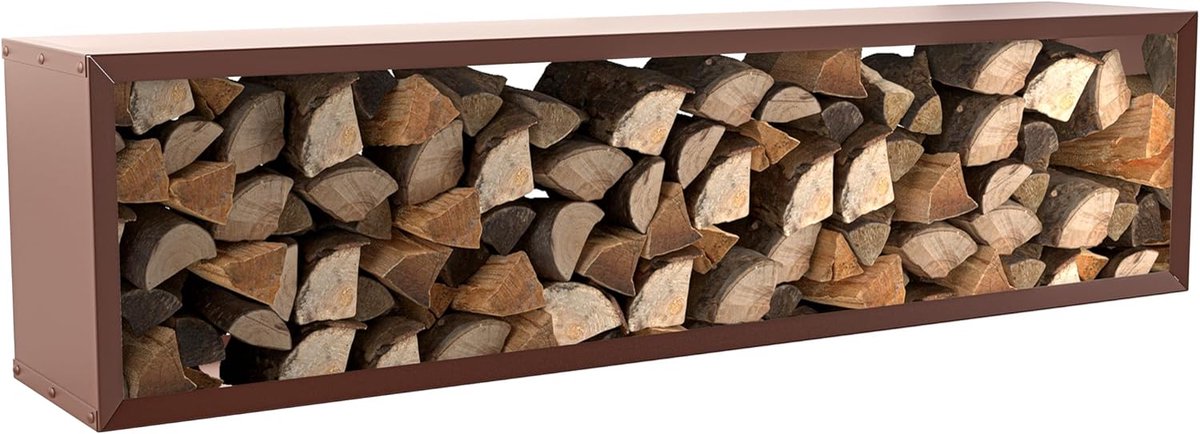Hiyard Wooker Wide, houthouder, 199 x 49 cm, brandhoutrek, brandhoutrek, Made in Germany, roestbruin