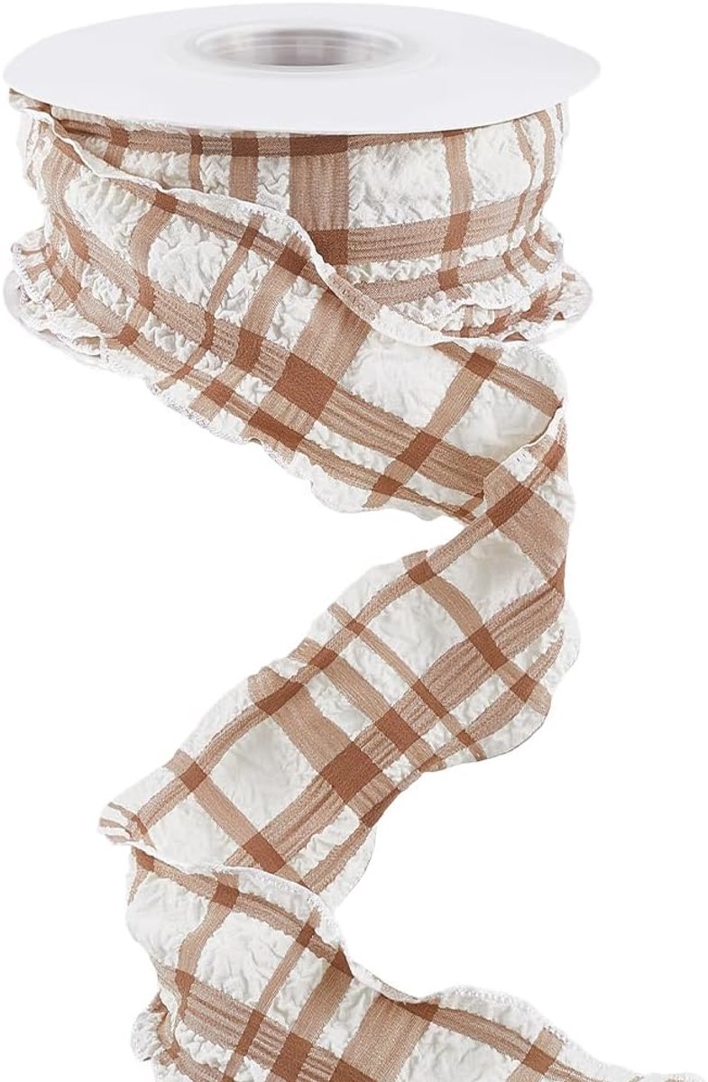 9.14M 40mm Bruin Ruche Rand Plaid Lint Geruit Dubbelzijdig Ruches Chiffon Stof Gingham Geplooide Kant Trimmen Trim Voor Naaien Maken Geschenken Inpakken Uitnodigingen Diy Ambachten Levering