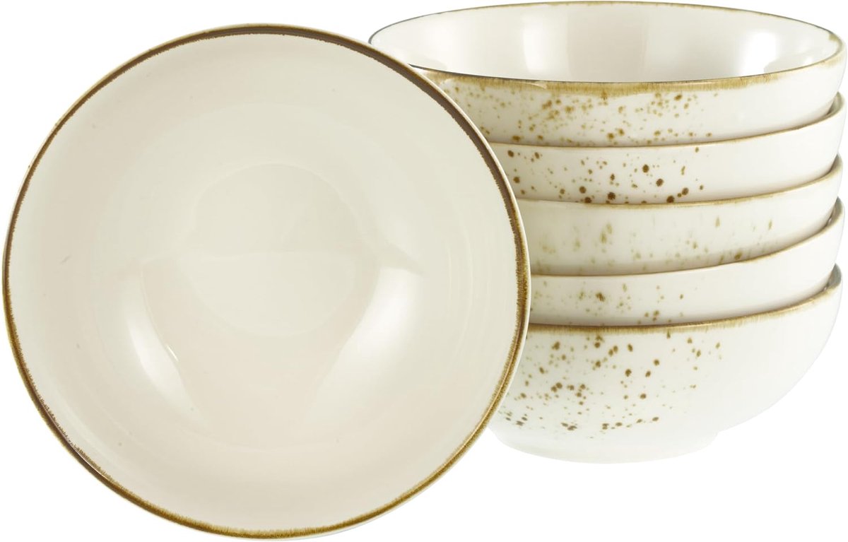 24654, serie Nature Collection Creme 6-delige serviesset voor 6 personen, multifunctionele schalenset van aardewerk, vaatwasser- en magnetronbestendig, kwaliteitsproductie