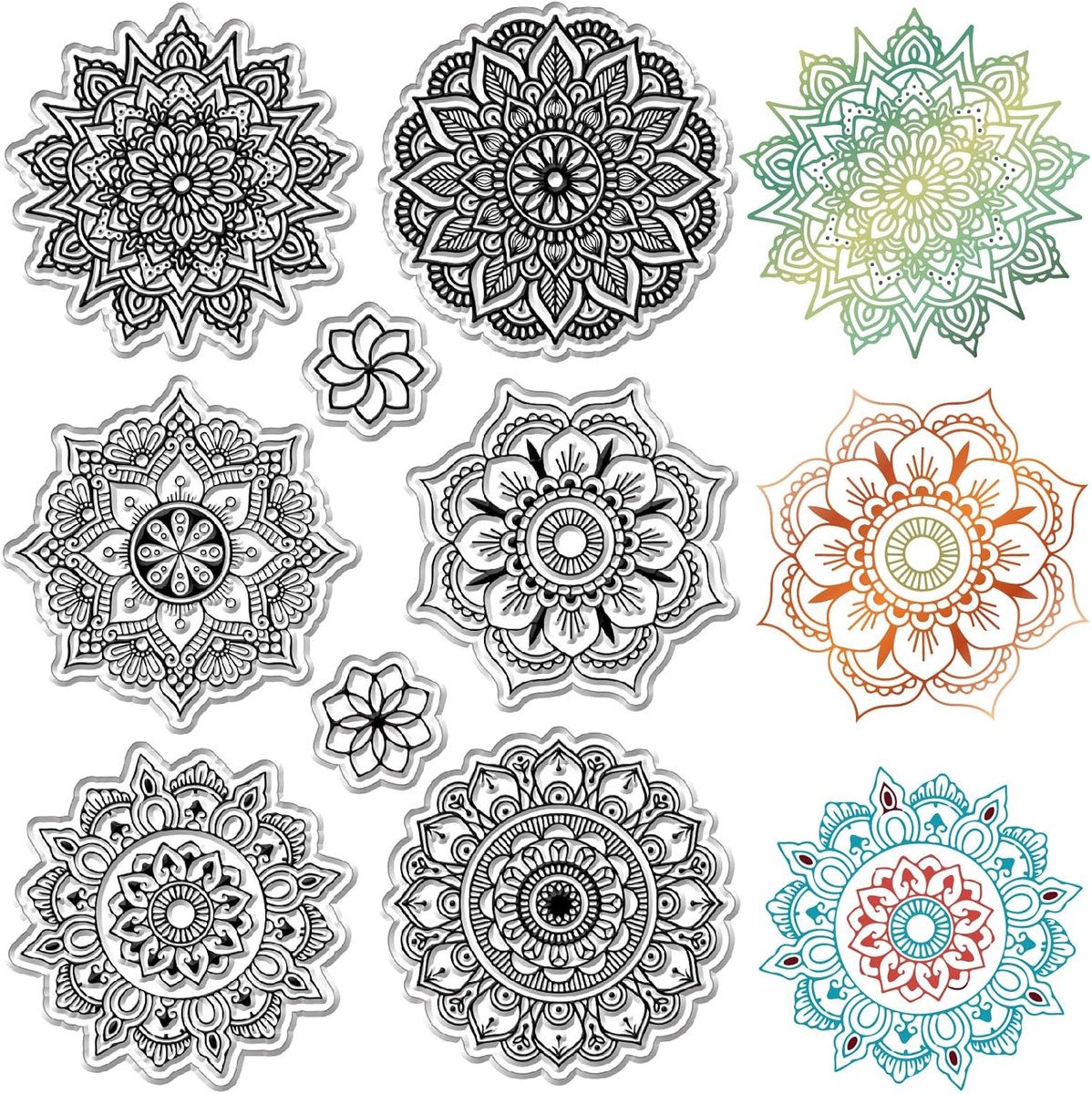 craspire Bloemen-Transparantstempel, mandala-planten, herbruikbaar, retro, transparant, siliconen stempelzegel voor Valentijnsdag, scrapbooking, fotoalbum, decoratief journaling, kaarten maken