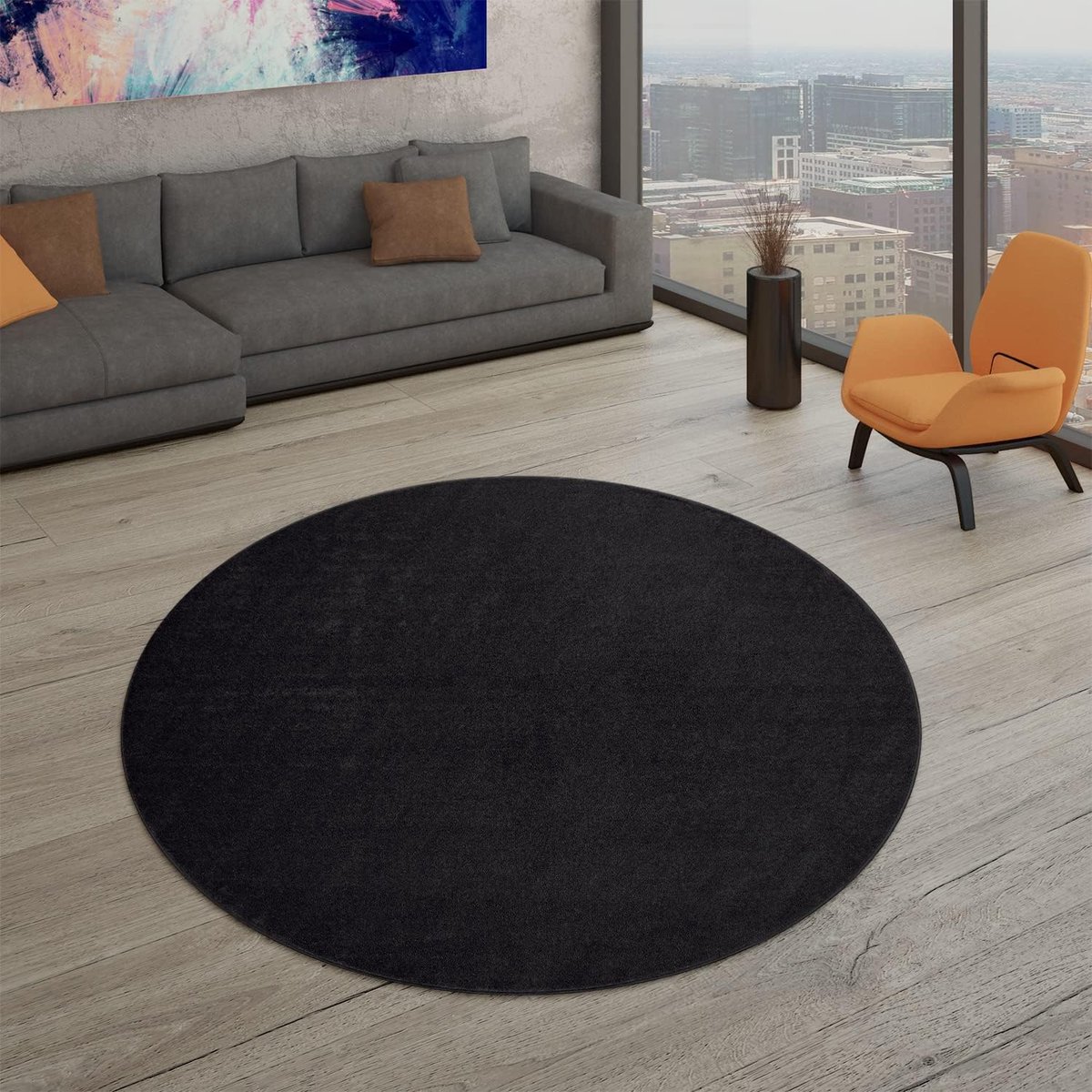 Home Woonkamer Vloerkleed Laagpolig Eenkleurig Design Modern En Tijdloos, Kleur: Grijs Zwart, Maat:120 cm Rund