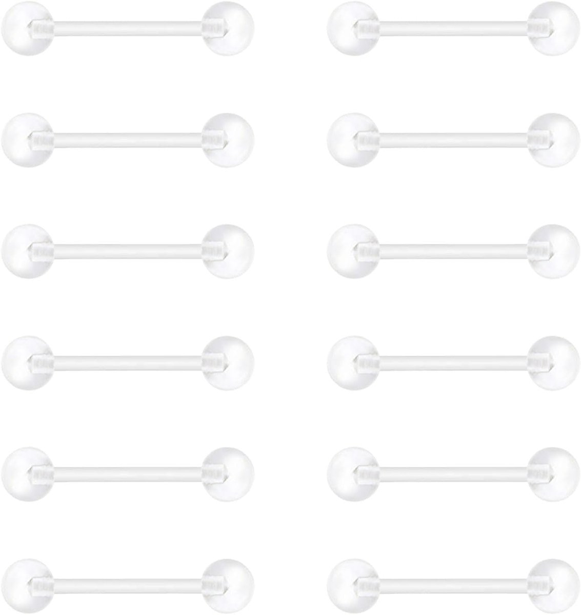 Kunststof, , flexibel, 10-19 mm, acryl, tongpiercing, tepelhouders, 14 g