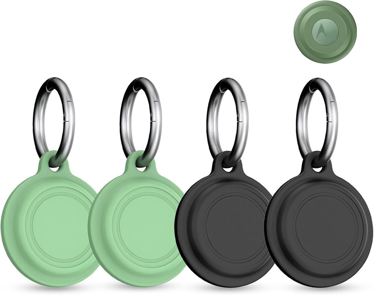 4-pack siliconen hoes voor Motorola Moto Tag Anti-Loss Tracker, daunke volledige beschermingscover (geschikt voor ouderen, huisdieren, rugzak, bagage, kinderen, sleutels) krasbestendig, zwart & groen