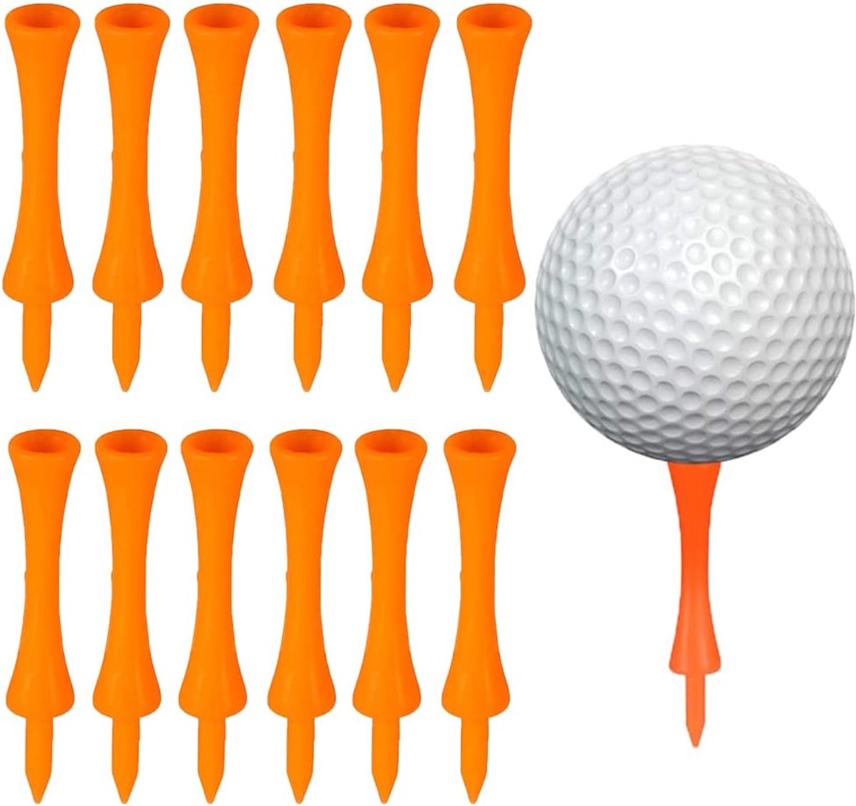 70 stuks 70 mm oranje kunststof golf thees, oranje golf thee, golf tees kunststof lang kort, kunststof golftees hol herbruikbaar voor golfrijders training (oranje)