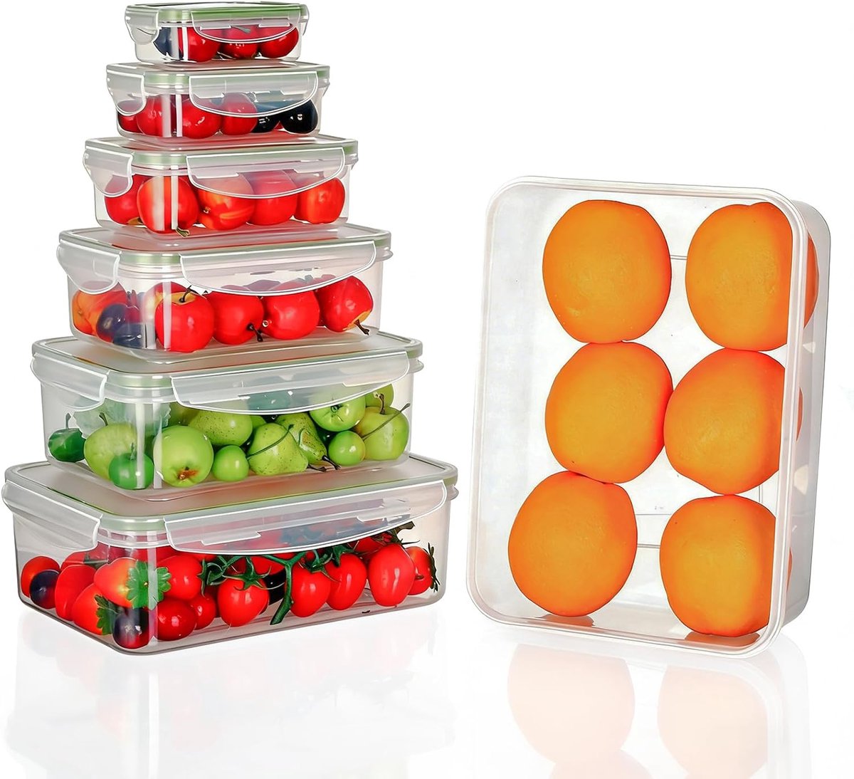 Luchtdichte voedselcontainer van kunststof, met deksel, BPA-vrij, luchtdicht en herbruikbaar, 0,12 l tot 3,8 l, veilig voor magnetron, vriezer en vaatwasser, 7 stuks
