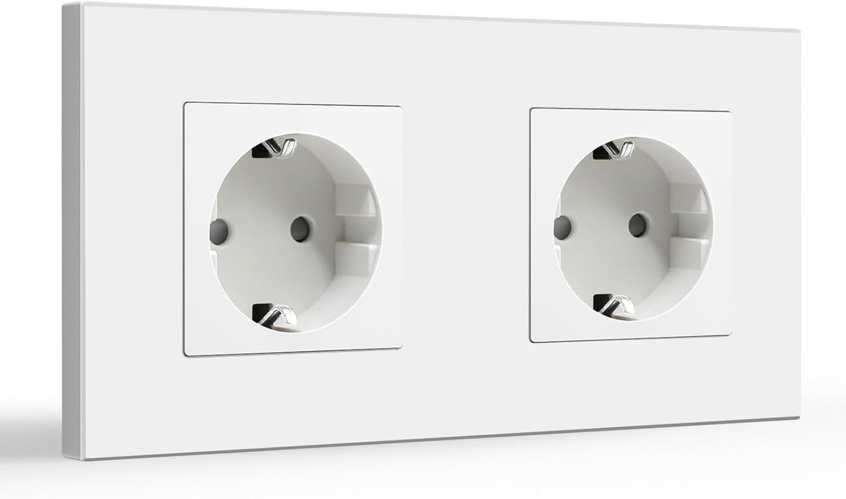 Schuko Stopcontact 2 Voudig Inbouwstopcontact, Dubbelstopcontact Met PC Plaat, Inbouwstopcontact 16Amp EU Standaard Verlengstopcontacten, Stopcontacten Met Kinderbeveiliging, Wit 157mm