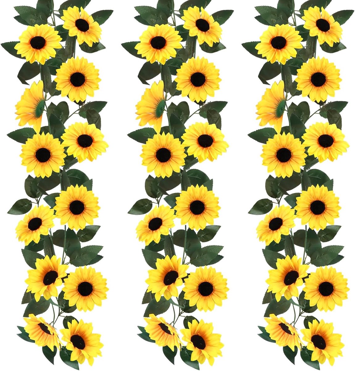 3 stuks kunstzonnebloemenslinger, 2,3 m, bloemenkrank met zijden bloemen, hangend voor thuis, bruiloft en feestdecoratie, als prachtige nepzonnebloemrank