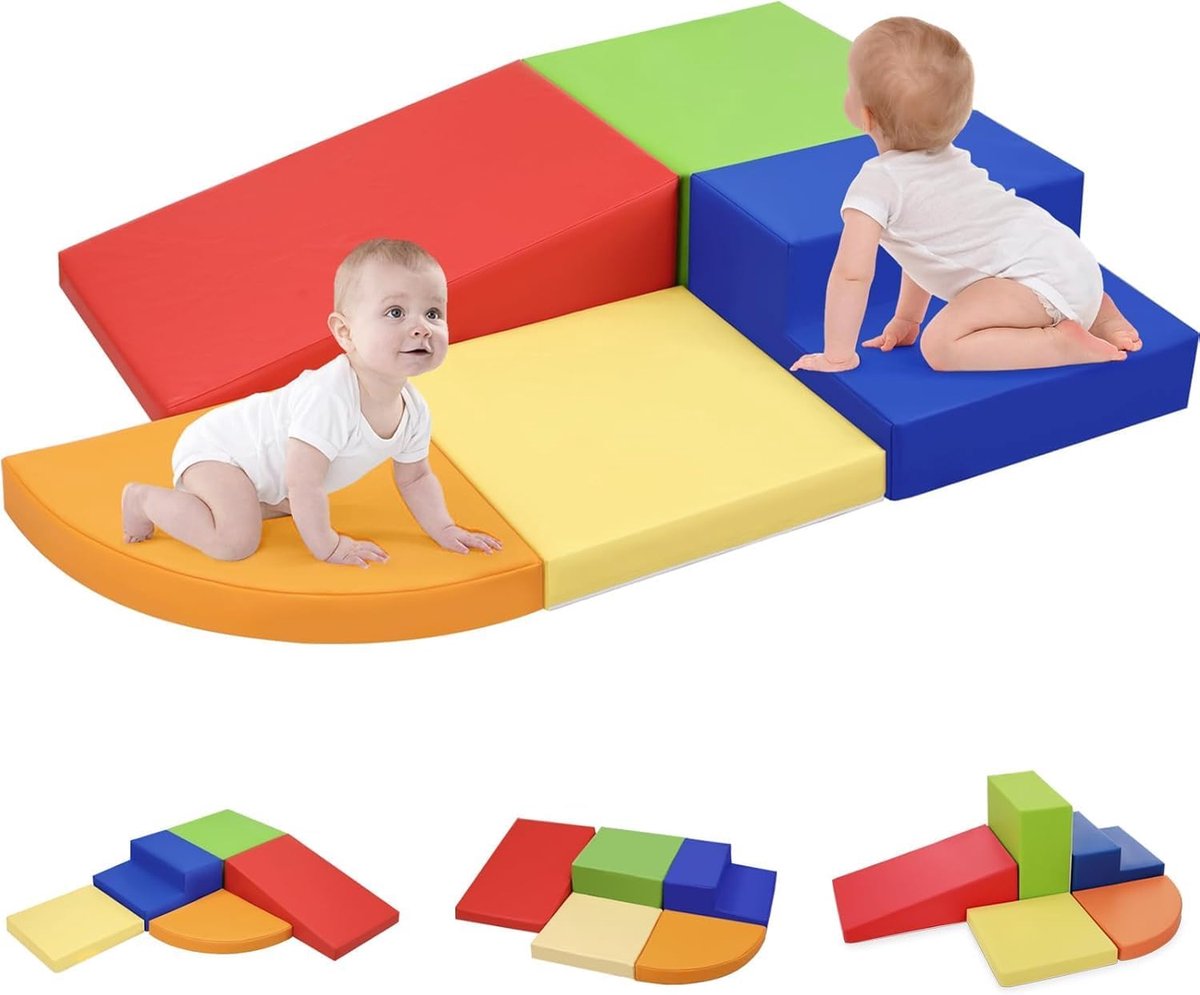 Baby klimmen indoor klimspeelgoed: 5 stuks PU waterdichte kleur set - baby klimmen indoor vanaf 3 jaar schuim Montessori - grote zachte bouwstenen peuter zuigeling