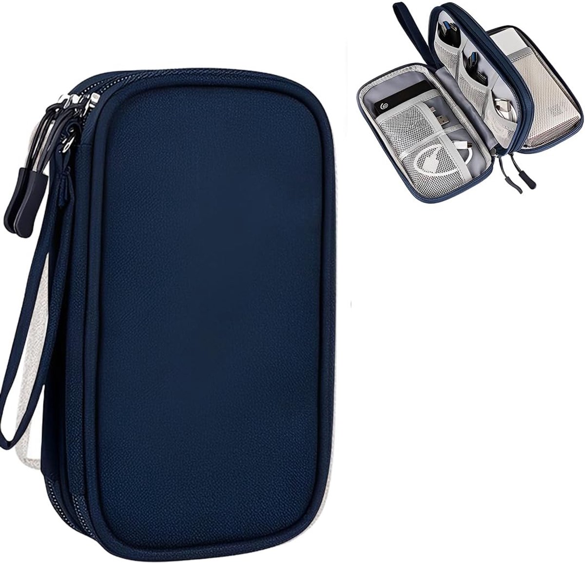 Kabelorganizer, reiskabel-organizer, waterdicht, accessoires, draagbaar, elektronisch, organizer, klein, voor oplader, USB-stick (marineblauw)