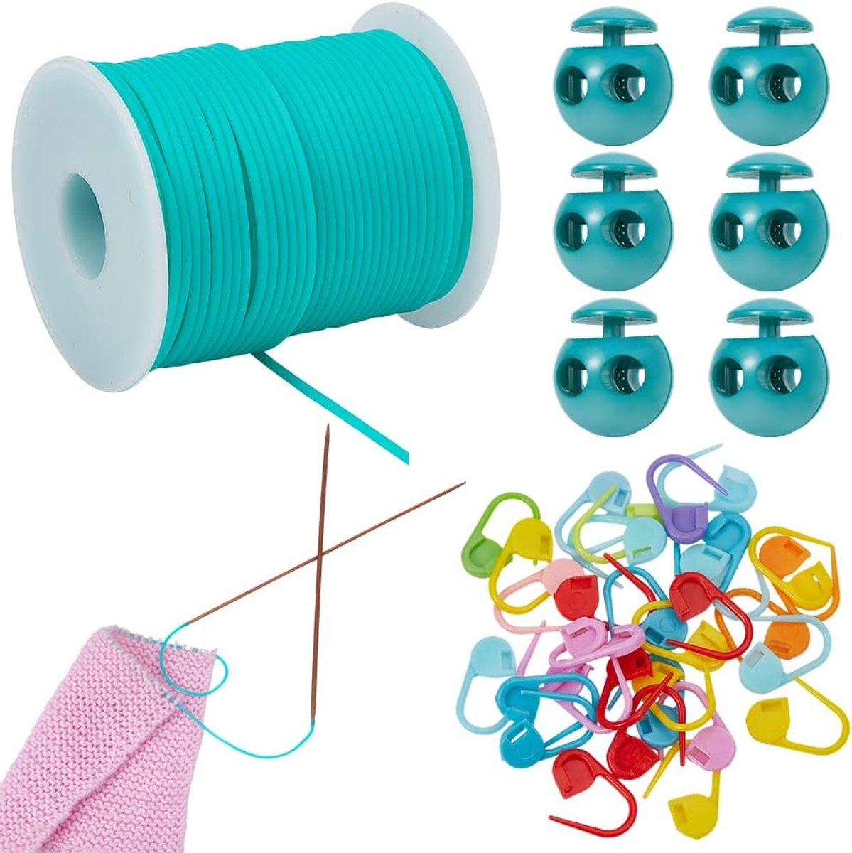 36 stks Breien Haak Markers Breien Rubber Koord Zee Groen Locking Naald Clip Teller met Stoppers en Sieraden Koorden voor Vrouwen DIY Projecten Kerstbenodigdheden Geschenken Needling