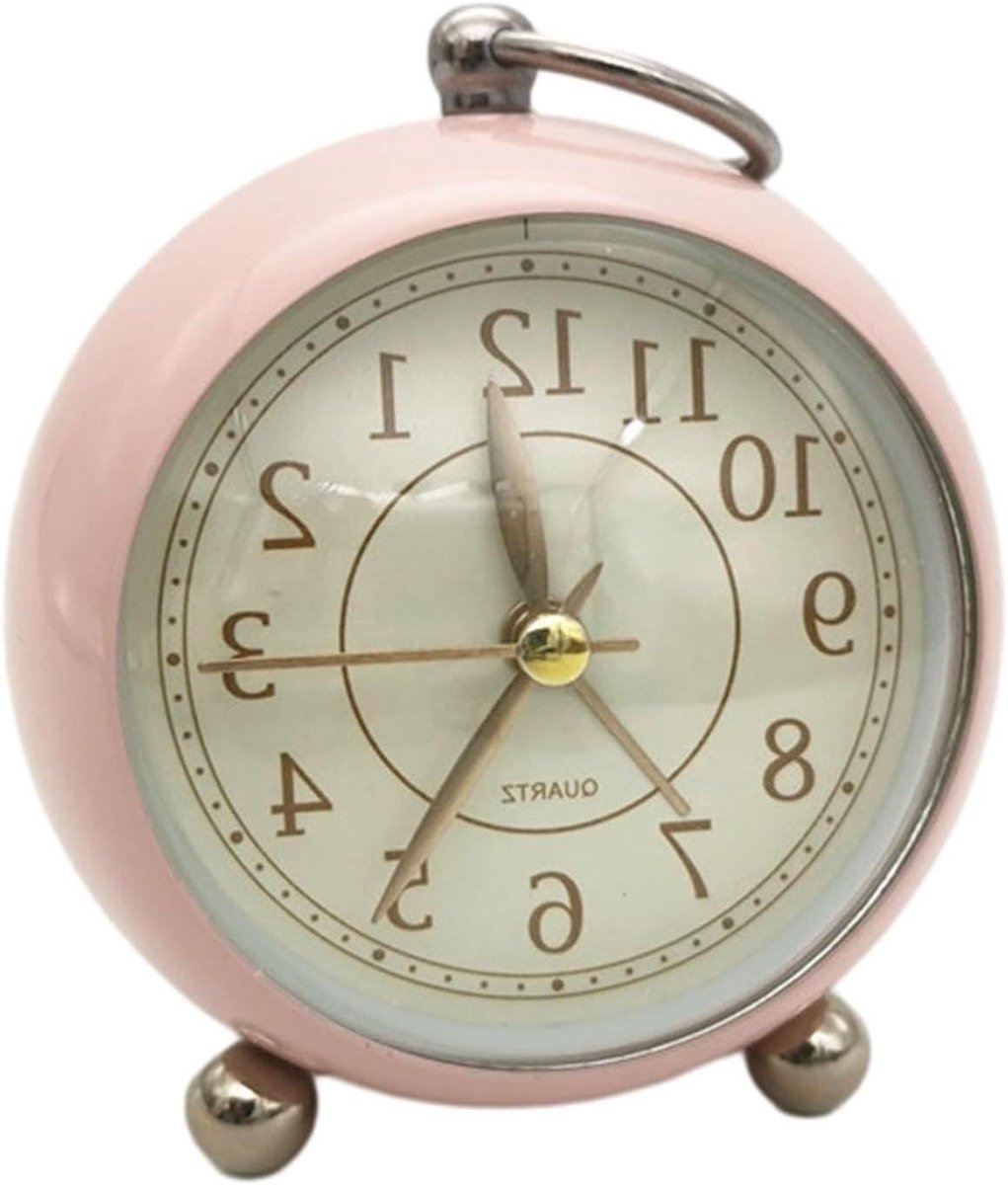 Vintage Wekker - Tafelklok Nachtkastje - Wakker Worden - Stil Non Ticking - 35 inch - Roze