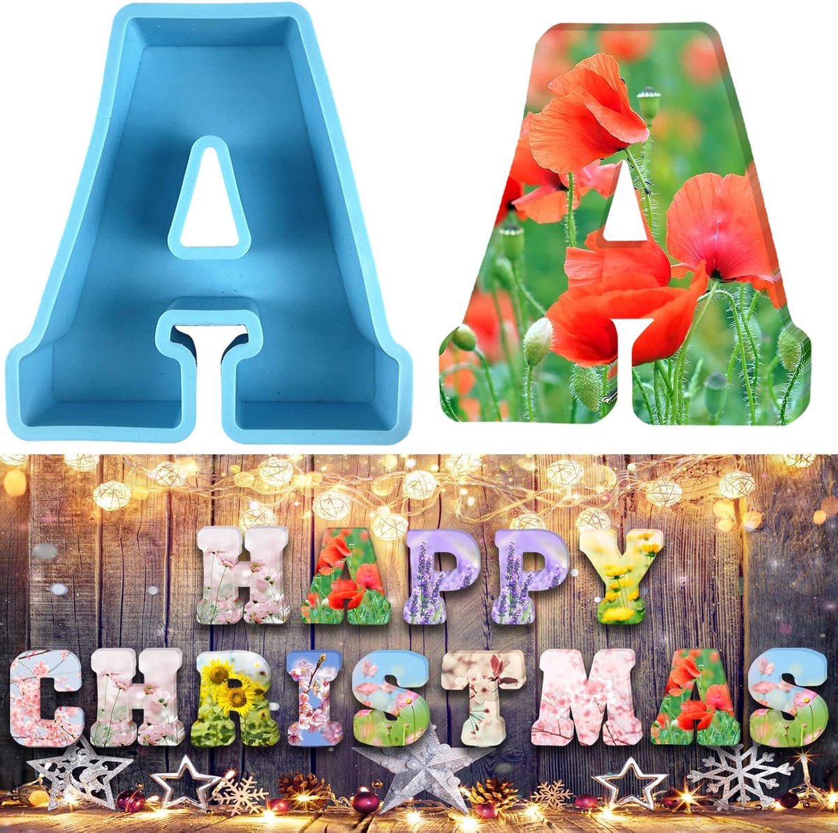 3D siliconen mal met grote letters van het alfabet voor hars of gebak in de vorm van een letter A 15,2 cm (A)