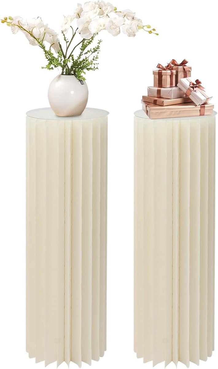 Bloemenzuilen, 2 stuks, opvouwbare cilinderstandaard, 100 x 30 cm, karton, middenstuk display, tot 50 kg, bloemen, decoratieve zuil met pvc-platen voor bruiloft, feesten, verjaardag