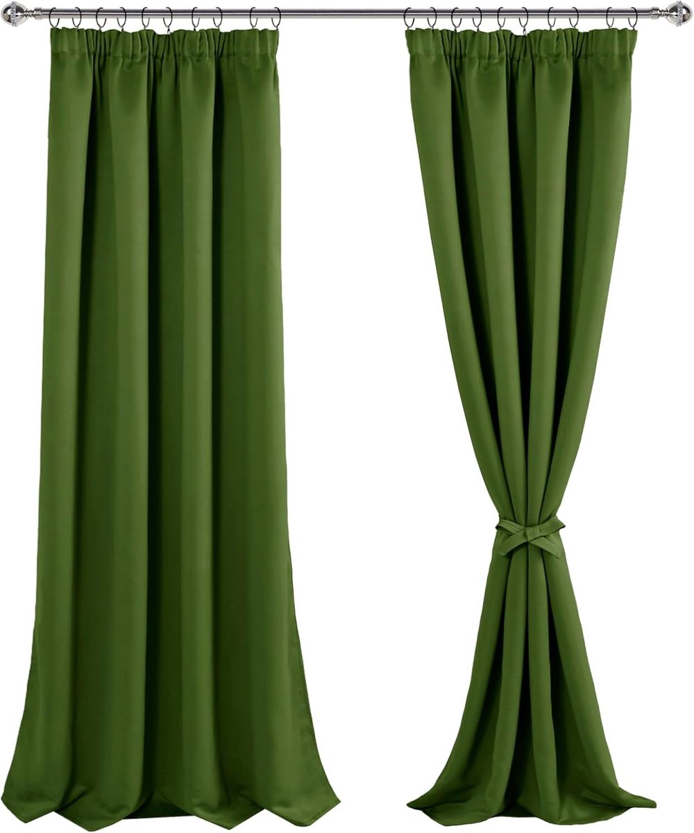 Ondoorzichtige Gordijnen Ruches Tape Verduisterende Gordijnen Woonkamer Gordijnen Slaapkamer Thermisch Gordijn Olijfgroen H 228 x B 167 cm Set van 2