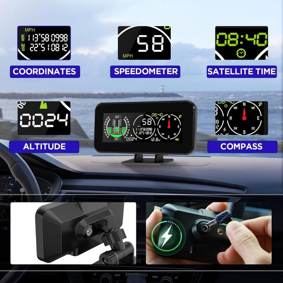 M60 Auto Hellingsmeter Digitale GPS Snelheidsmeter HUD Weergave Clinometer met Kompas voorAlle Voertuigen SUV Offroad — afbeelding 2