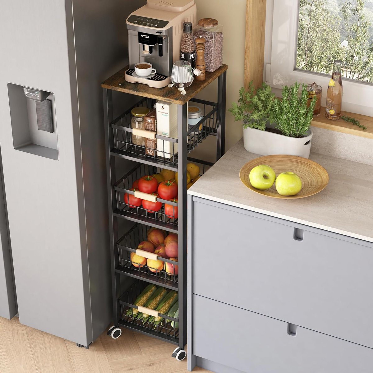 5-Tier Trolley op Wielen, Keuken Opslag Trolley,5 Tier Storage Trolley, Groente trolleys voor keukens
