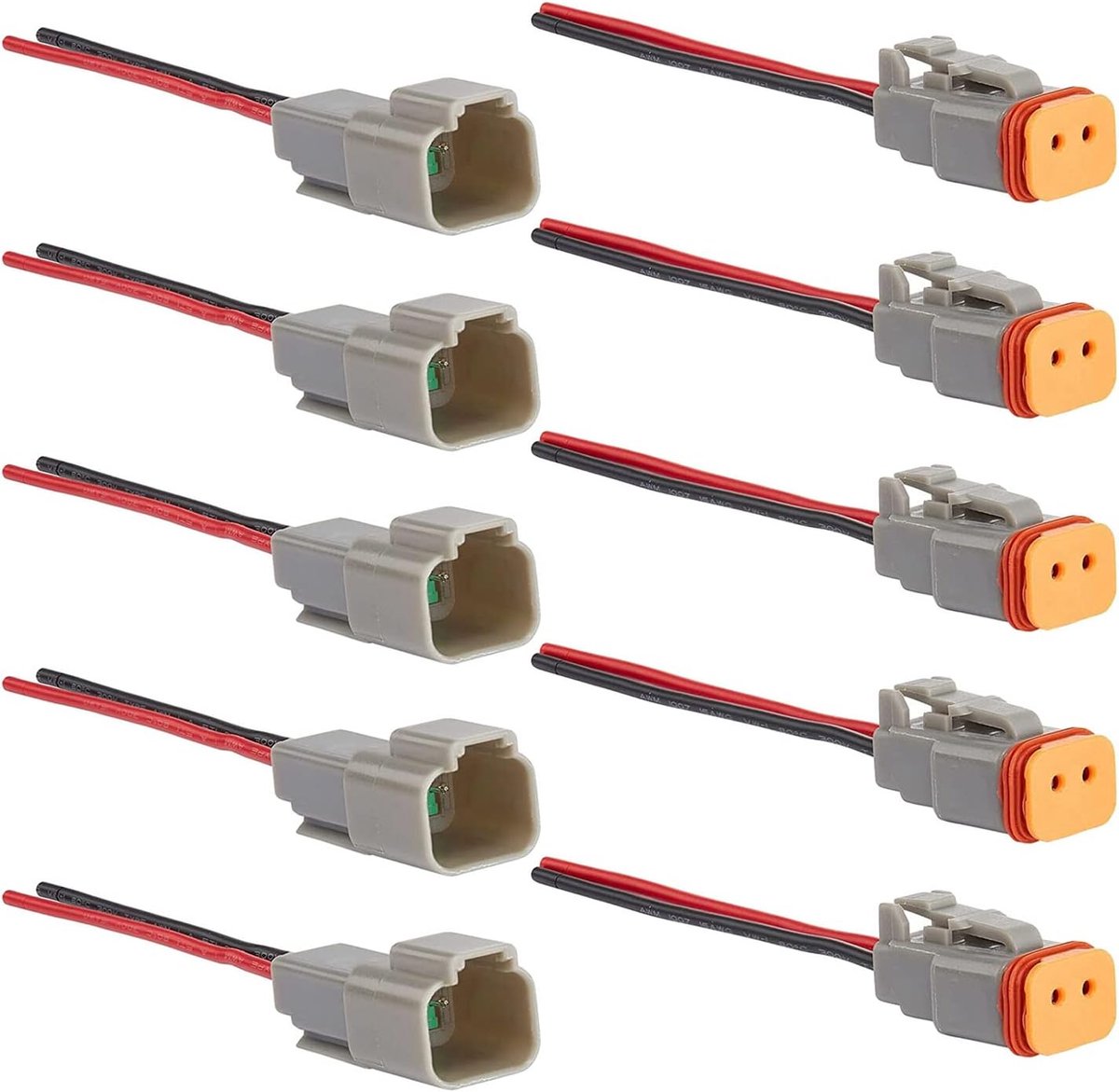 DT-stekkerset, 5 sets, mannelijk en vrouwelijk, auto, waterdichte elektrische connector, kabelverbinder, stekker, 2-polig, met 15 cm 16 AWG-kabel, DT-serie kabelstekker voor auto, vrachtwagen