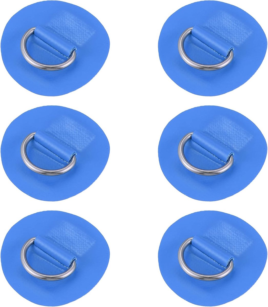 6 stuks 6 cm D ring patch pads PVC roestvrij staal voor surfplank blauw | Voor opblaasbare boten, kajaks, bootaccessoires, buitendiameter 33 mm, binnendiameter 26 mm, geen lijm