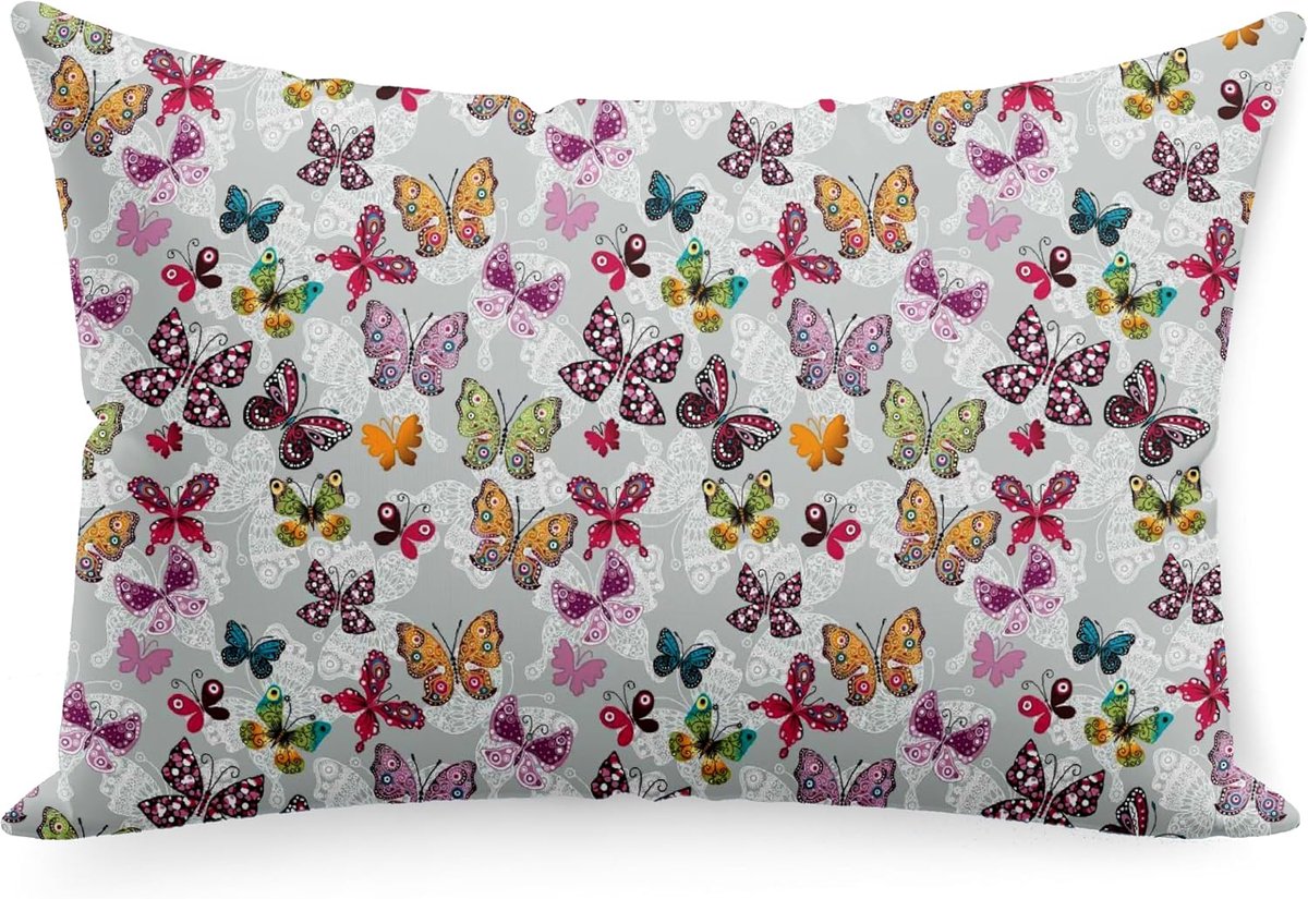 Kinder kussensloop, kussensloop 60 x 70 cm van 100% katoen, kussensloop voor jongens, Oeko-tex Standard 100, kinderkussensloop met ritssluiting, kleurrijke vlinders