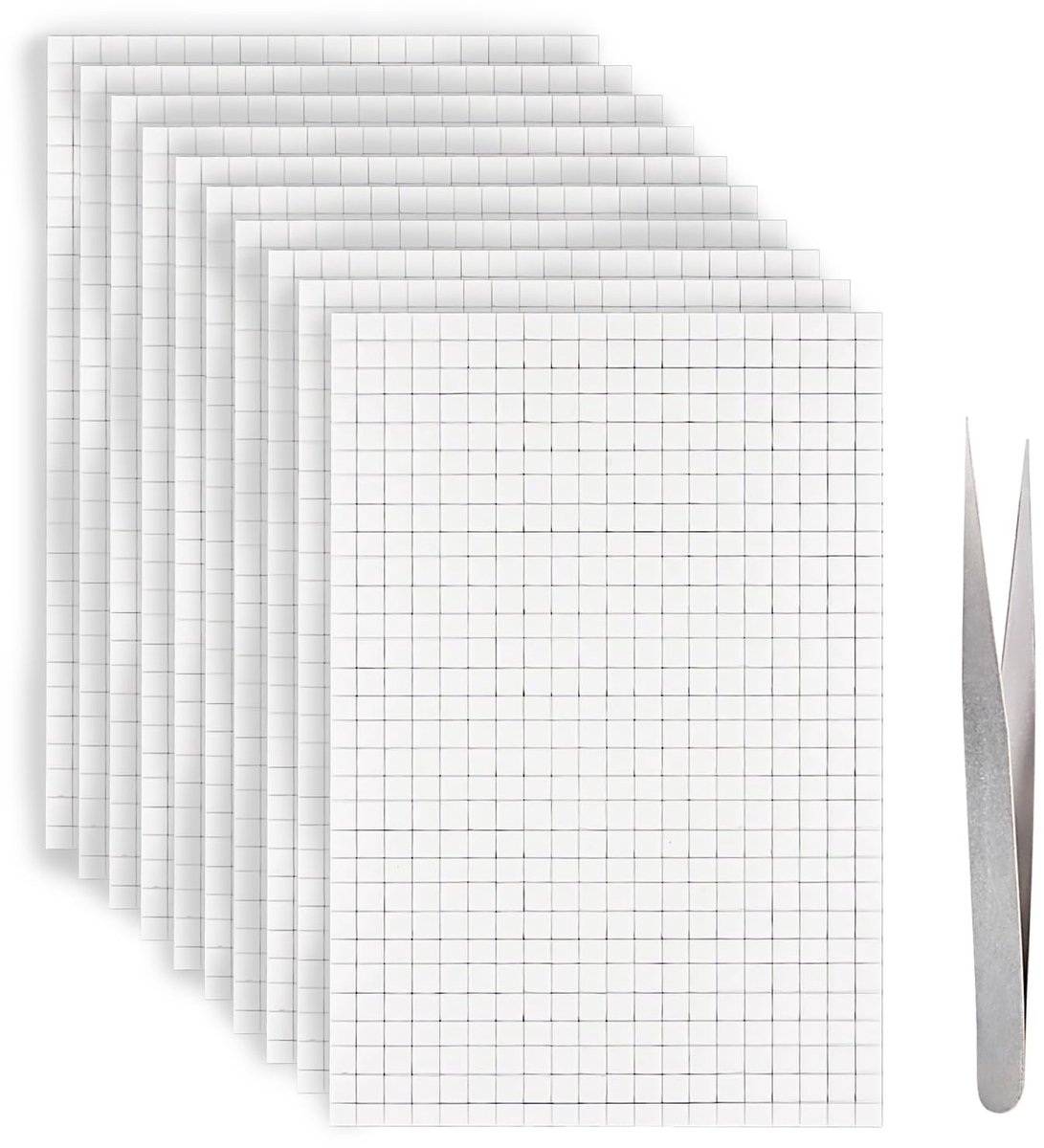10 vellen 3D-kleefpads met kleine pincet, wit dubbelzijdig schuim, kleine vierkanten, handwerk voor scrapbooking, posters, wenskaarten, uitnodigingen, DIY, enveloppe collage