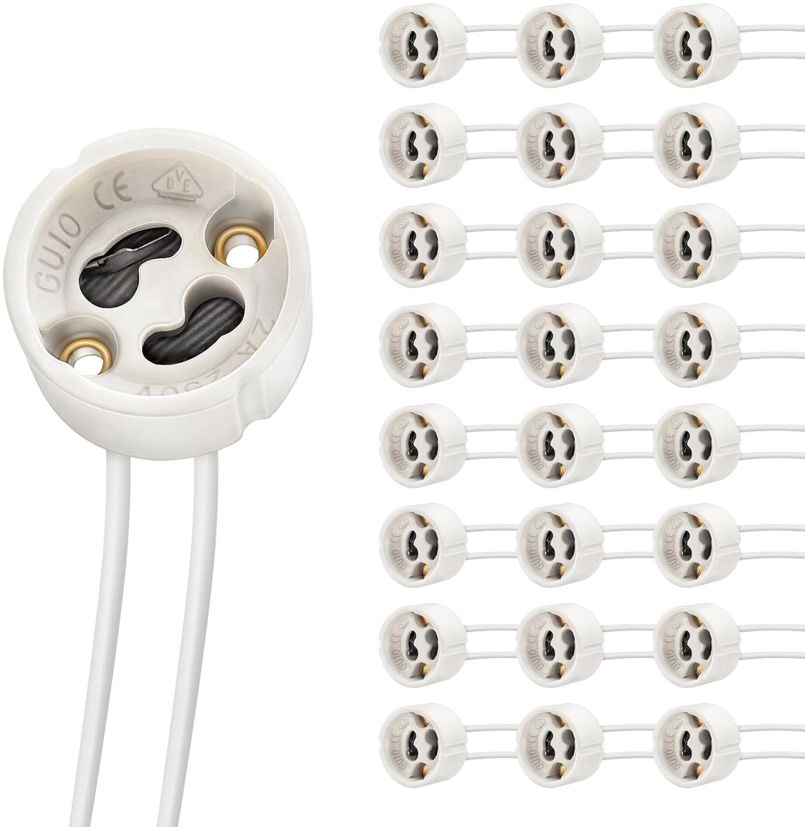 25 stuks GU10 Base socket lamphouder 0.75mm² Silicon draad lamp connector Lampvoet voor LED en halogeen, 250V, Max 300W | Hittebestendig 600 °C, max. 250 V, 300 W, siliconendraad 15 cm, lamphouder voor GU10 ledlampen