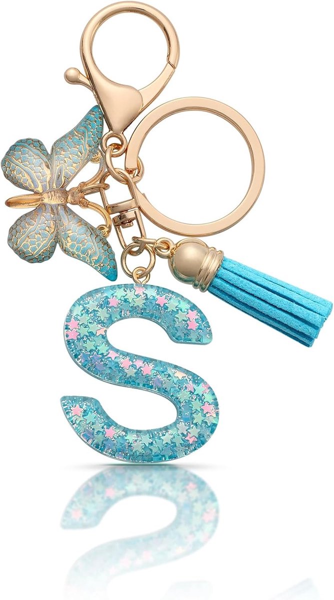 Sleutelhanger meisjes, sleutelhanger met letter, sleutelhanger vlinder, sleutelhanger beginletter voor vrouwen, roze