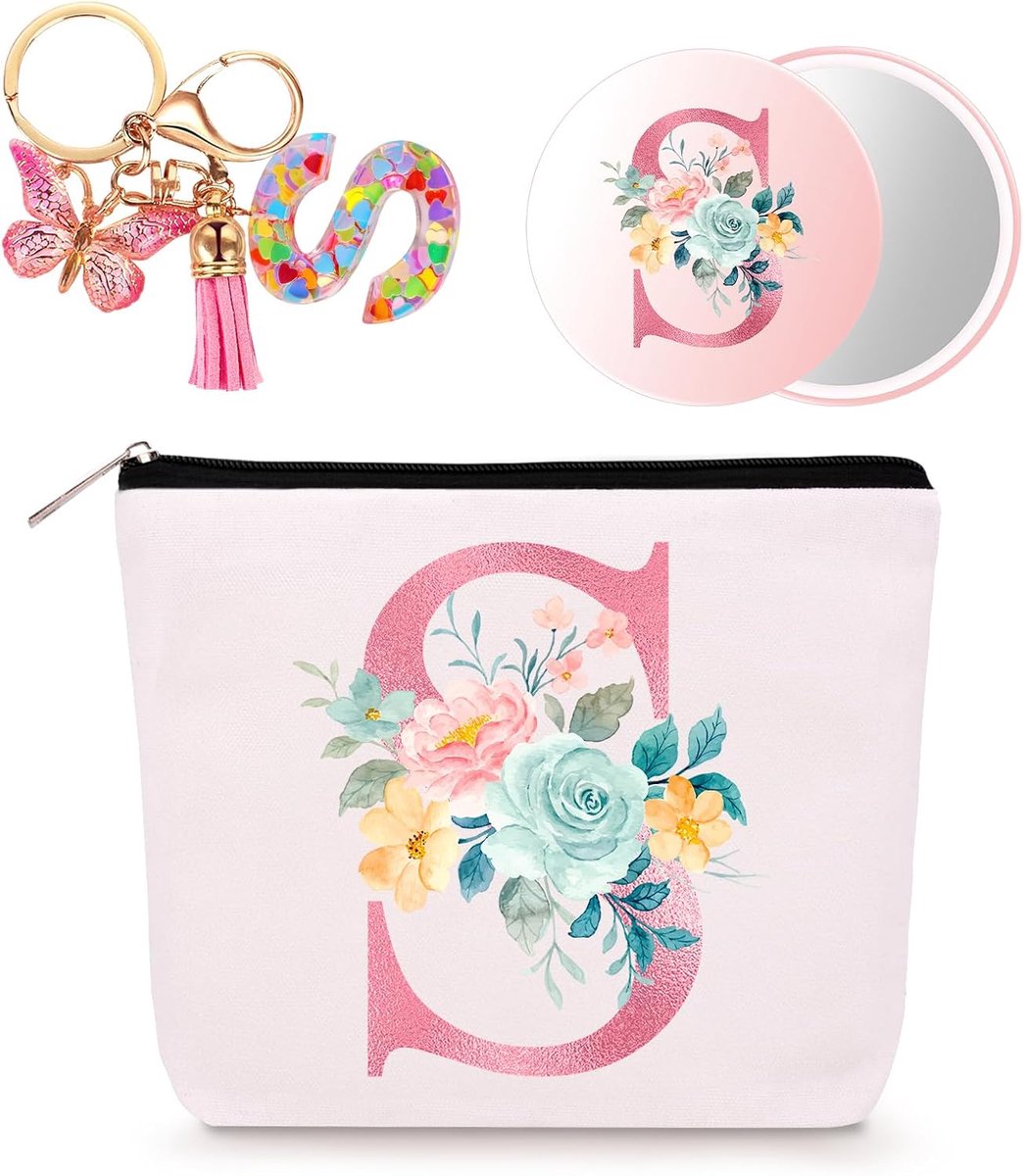 make-uptas voor vrouwen, Gepersonaliseerde Cadeaus (S) | verjaardagscadeau voor vrouwen, kerstcadeaus, Make-uptas met sleutelhanger en spiegel