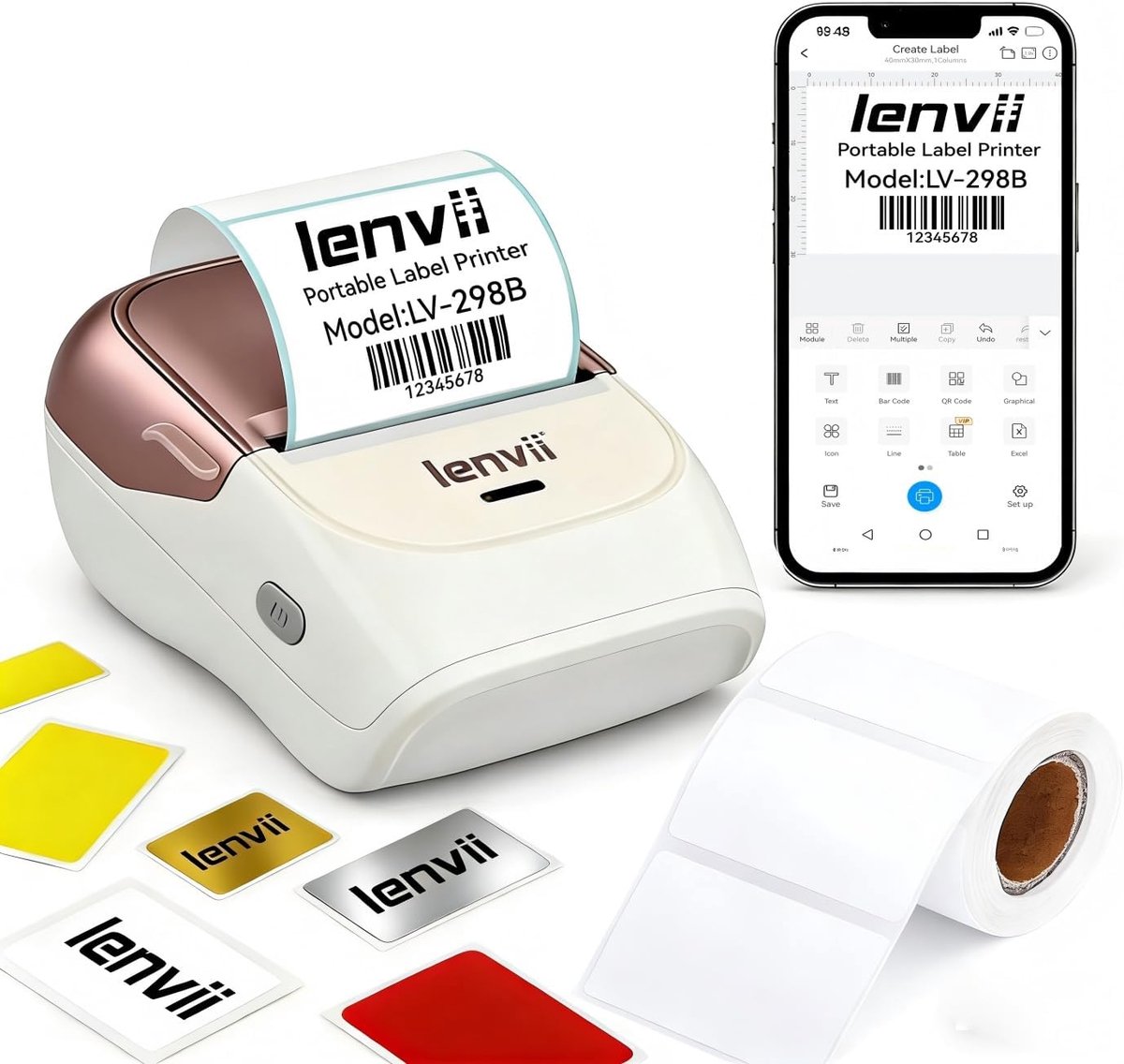 Bluetooth labelprinter mini - roségoud - compact ontwerp - ideaal voor thuisgebruik - ShopVlot
