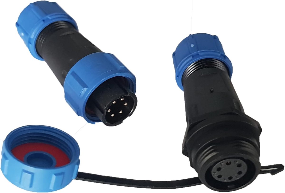Ronde stekker 230V 12V - 13mm 2-pin set - Waterdicht met deksel - Ideaal voor tuin en boot - ShopVlot