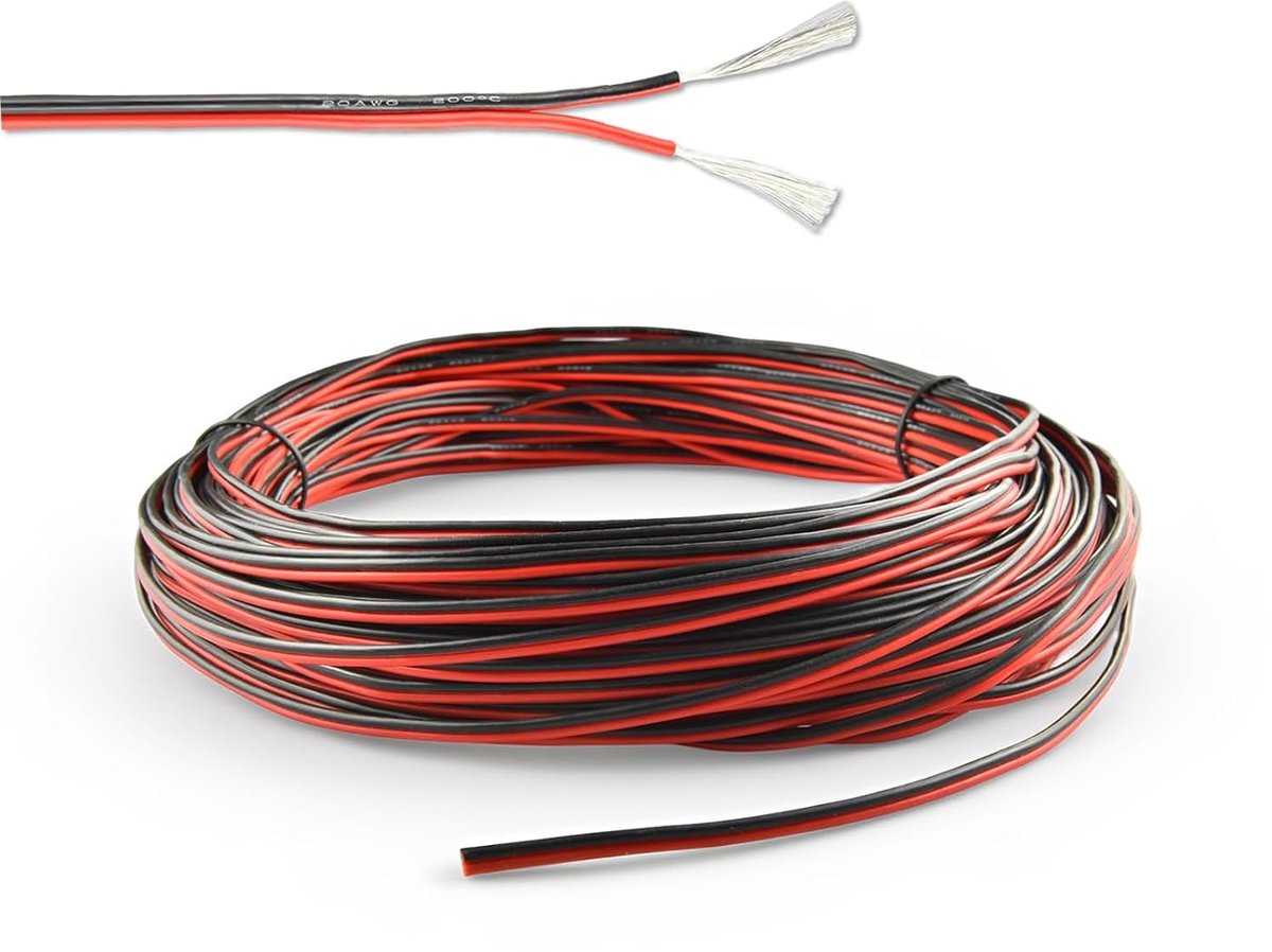 Siliconen kabel 20 AWG - dubbele kern - vertind koperdraad - voor ledstrips 12 V/24 V DC - ShopVlot