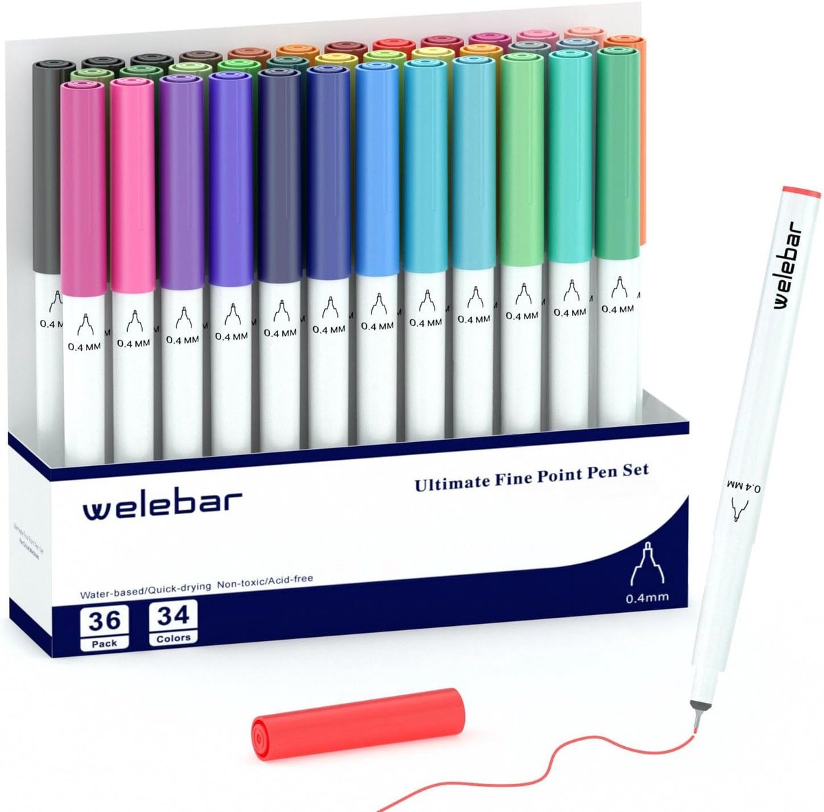 Fine point pennen 0.4 mm - set van 36 - heldere kleuren - perfect voor schrijven en tekenen - ShopVlot