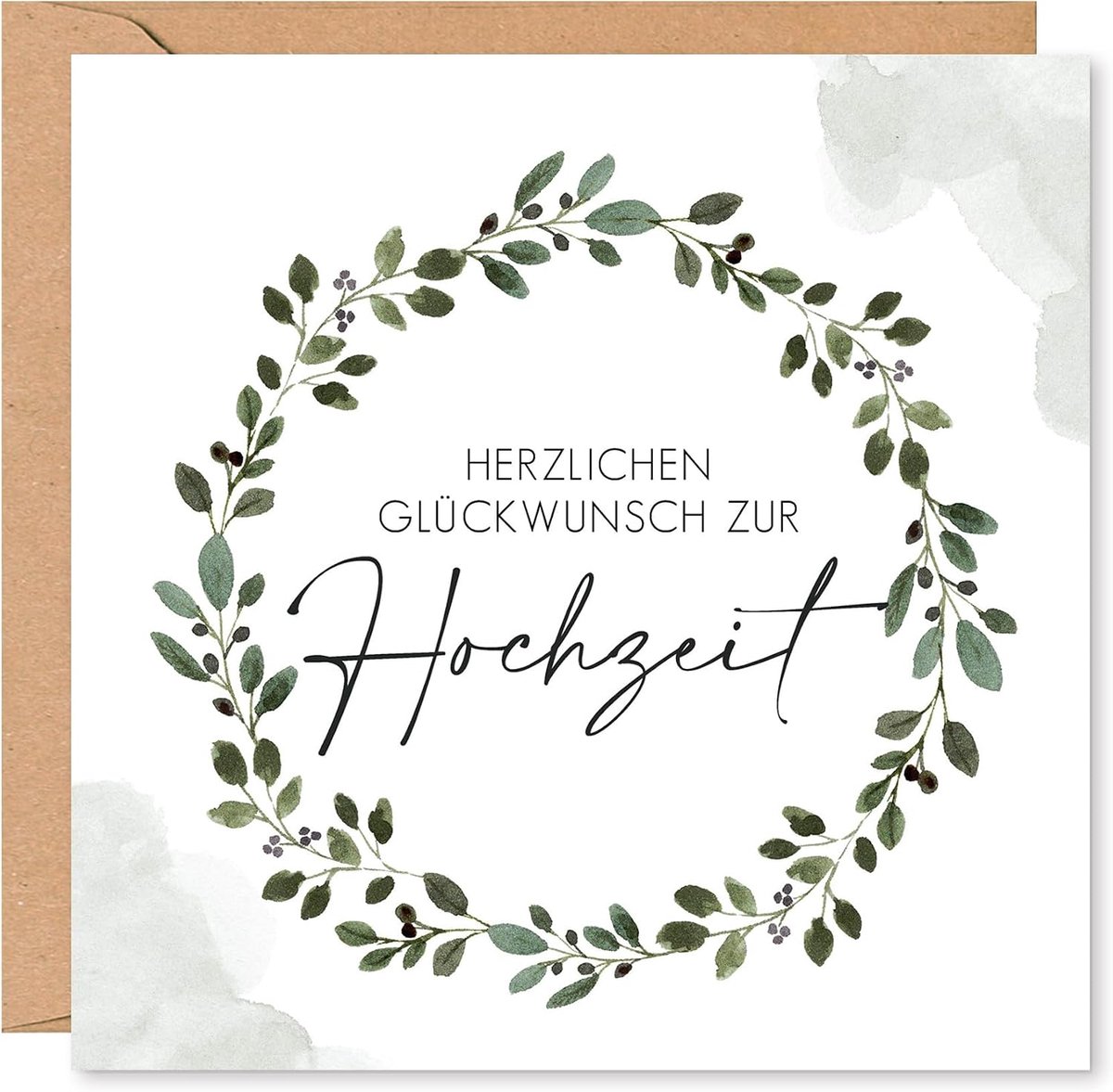 Bruiloftskaart rond 15 x 15 cm - groen bladmotief - krachtige omslag - ruimte voor persoonlijke boodschappen - ShopVlot