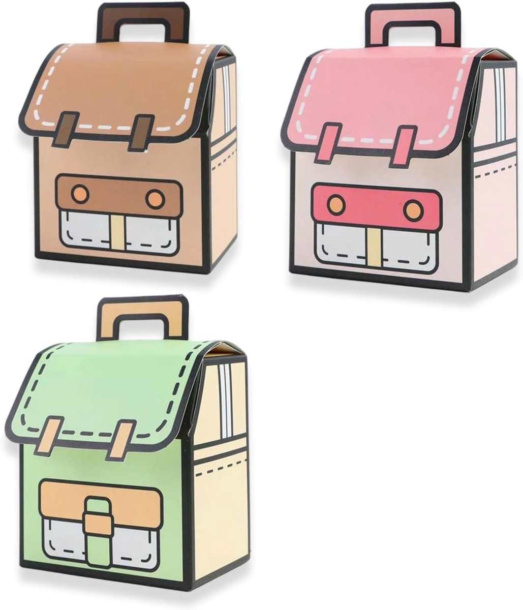 Set van 3 geschenkdozen - schooltas-design - groen, bruin en roze - perfect voor eerste schooldag - ShopVlot