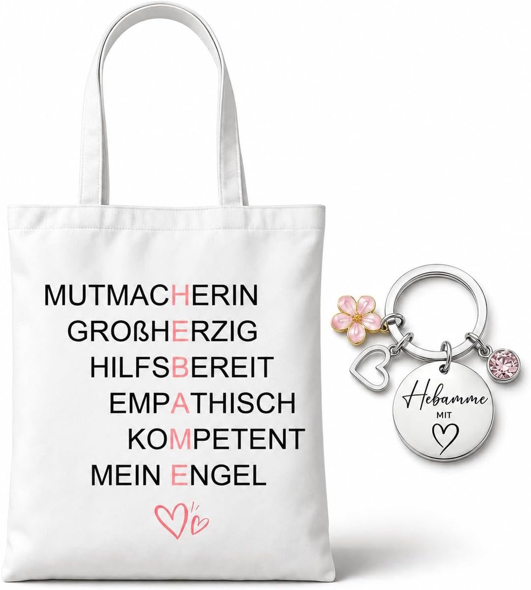verloskundige cadeauset met stoffen tas - sleutelhanger - bedankje voor geboorte - origineel afscheidscadeau - ShopVlot
