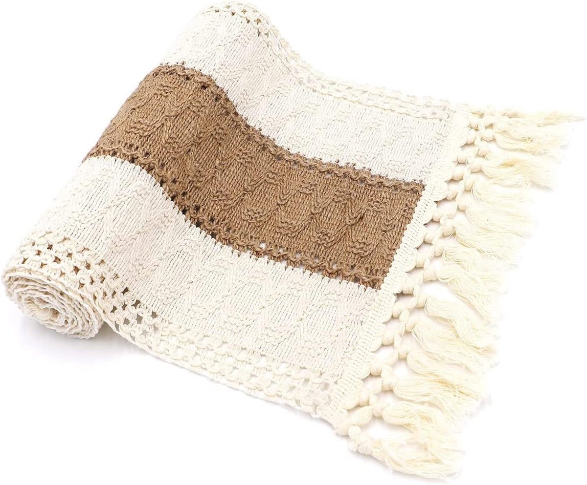 Tafelrunner 30 x 160 cm - Katoen linnen beige bruin - Vintage stijl - Perfect voor bruiloften - ShopVlot