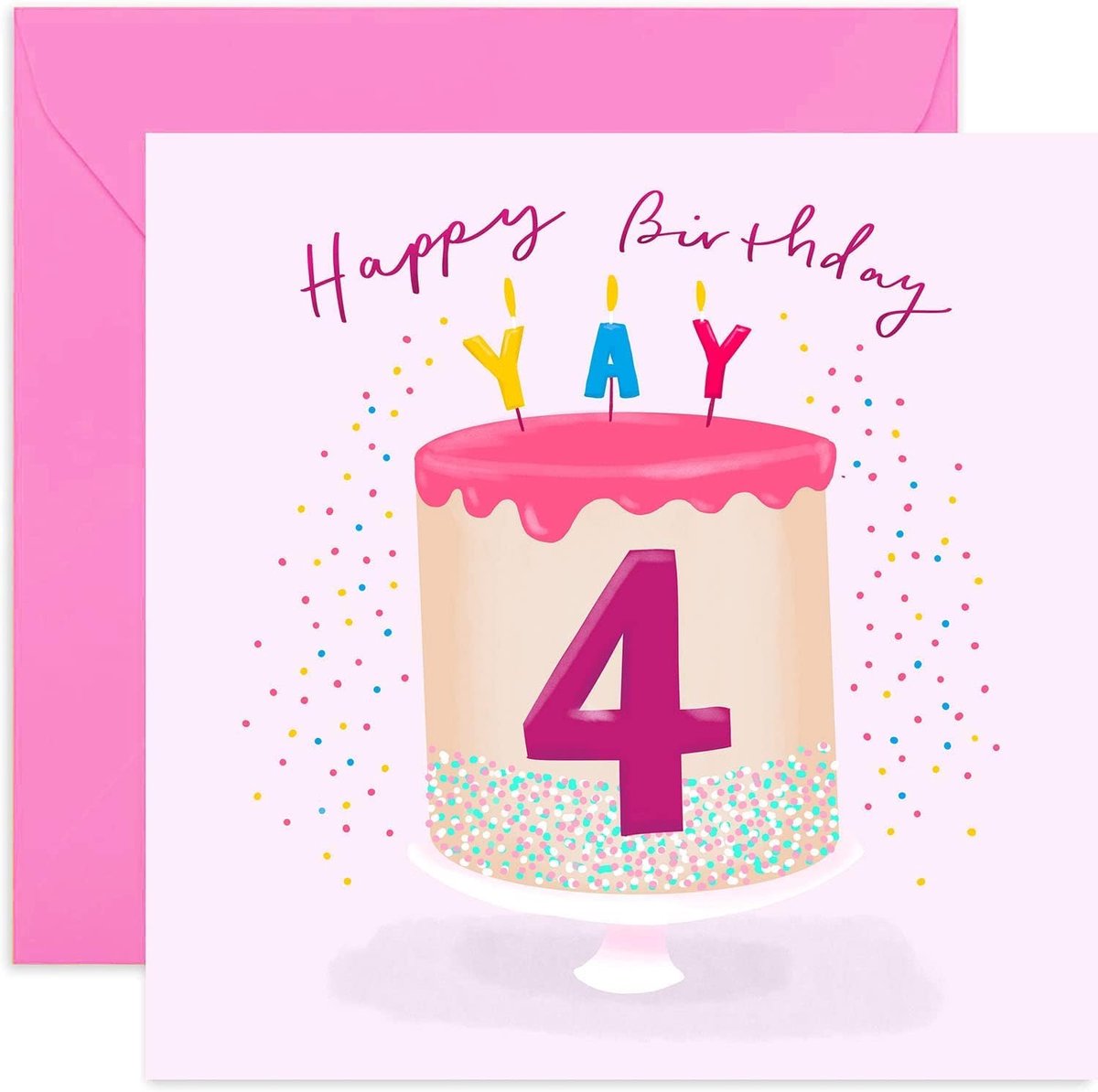 Verjaardagskaart 4e verjaardag - Roze taart - Voor dochter, kleindochter of nicht - Leuke felicitatie - ShopVlot
