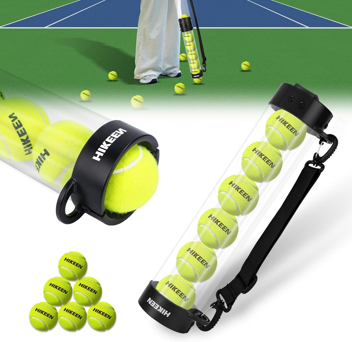 Tennisballencollector met 12 ballen - duurzame slang - verstelbare schouderriem - snel en eenvoudig opbergen - ShopVlot