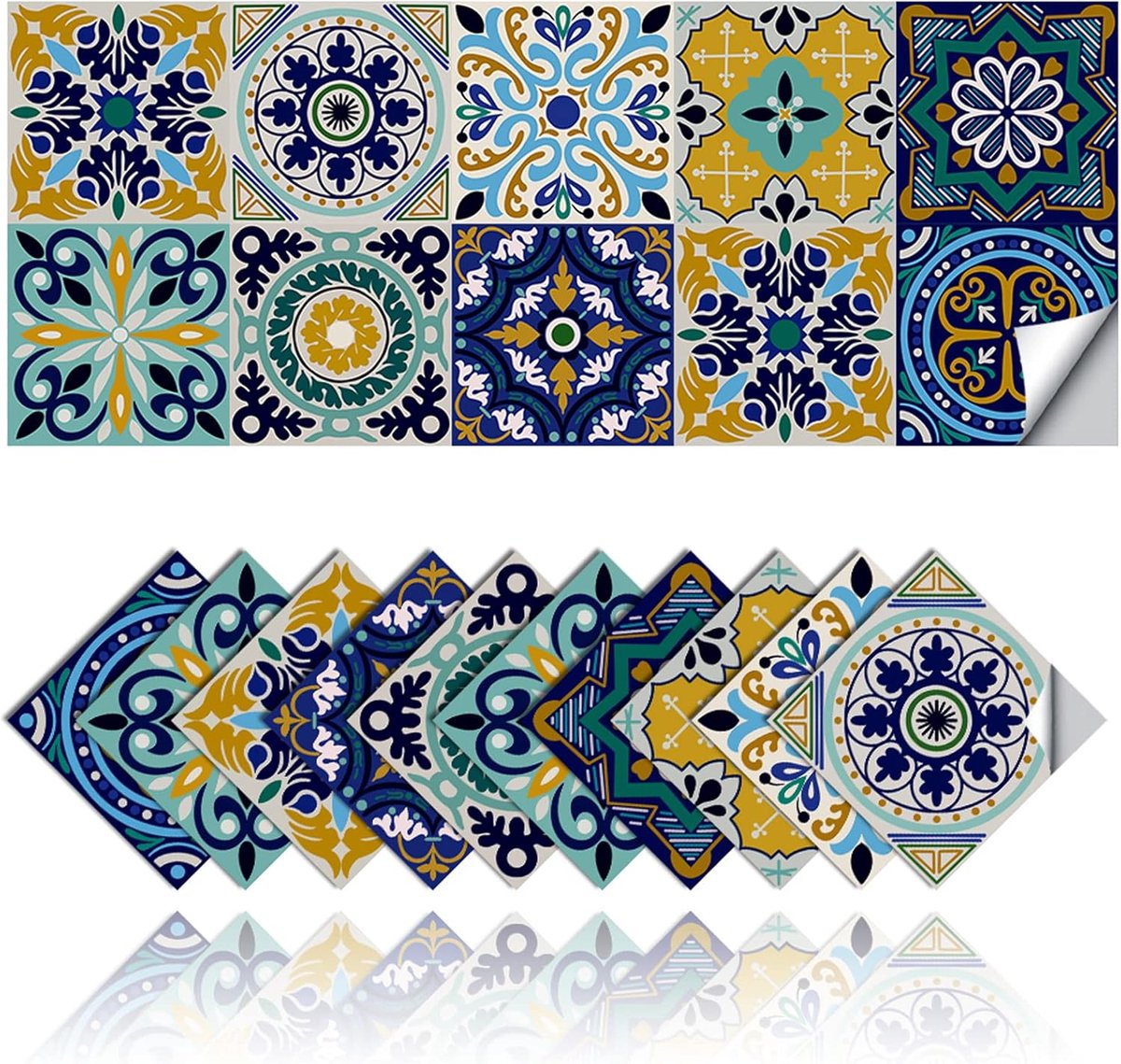 Tegelstickers set van 20 - waterdichte PVC stickers - retro Marokkaans design - vernieuw je keuken of badkamer - ShopVlot
