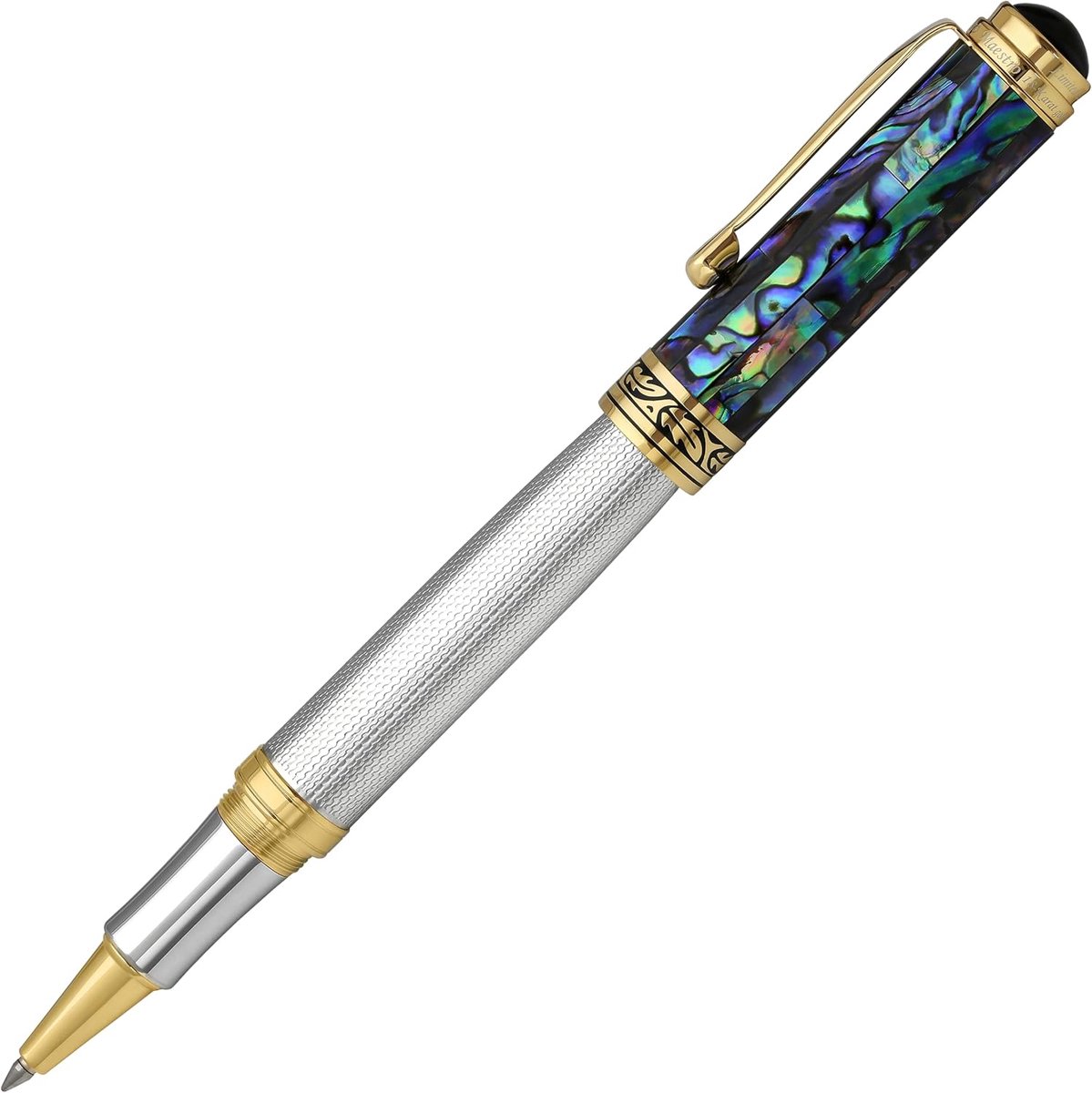 rollerbal pen fijne punt - 925 sterling zilver met blauwe pāua schelp - handgemaakt limited edition - ShopVlot