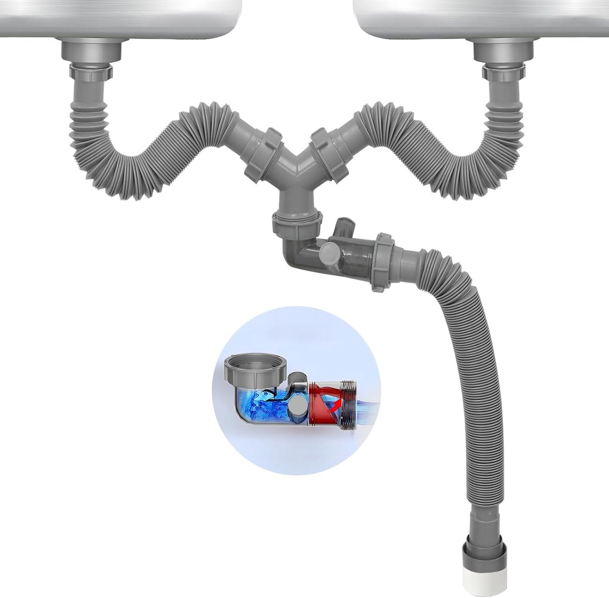 Afvoer set 3.8 cm - Flexibel en uittrekbaar - Met visuele terugslagklep - Ideaal voor badkamer en keuken - ShopVlot