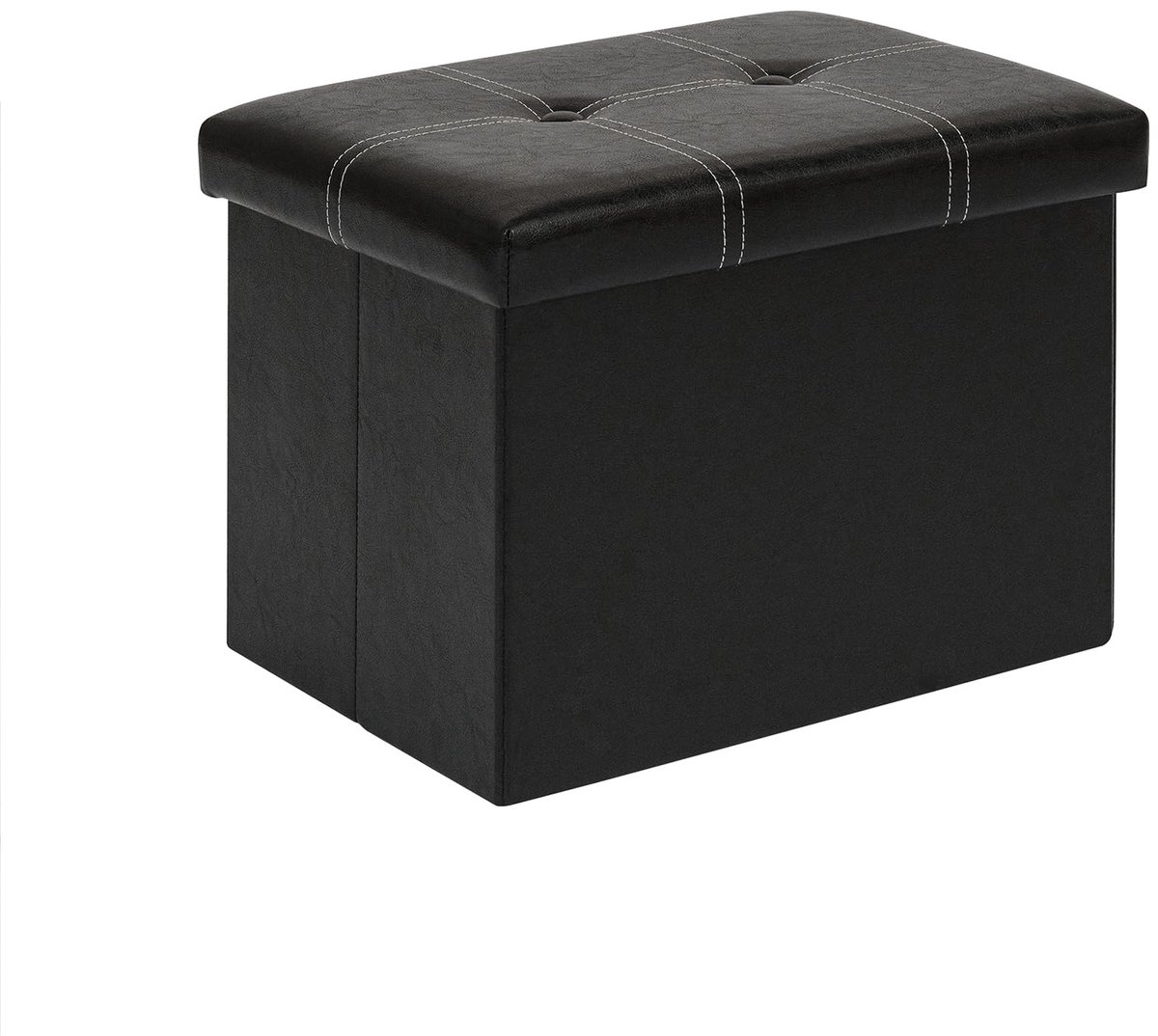 Opvouwbare Opbergpoef van Kunstleer - Rechthoekige Opbergkruk met Stevig Deksel - Zitbank met Opbergruimte voor Woonkamer, Hal en Slaapkamer - Inklapbare Voetenbank - Zwart - 42 x 32 x 32 c
