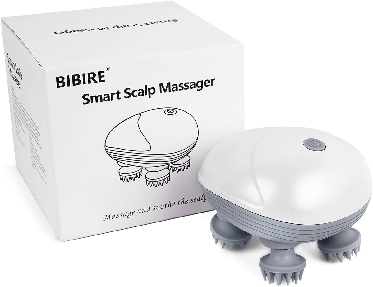 Thijox - Elektrisch Hoofdmassageapparaat Draadloos - Handmassageapparaat IPX7 Waterdicht - 4 Massagekoppen en 3 Massagemodi voor Hoofdhuid, Nek, Rug,