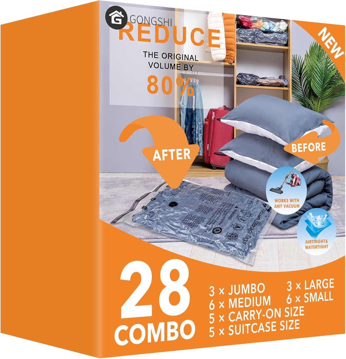 Vacuum verpakkingszakken 28 pack - 3 jumbo, 3 groot, 6 middel, 6 klein - ruimtebesparend - ShopVlot