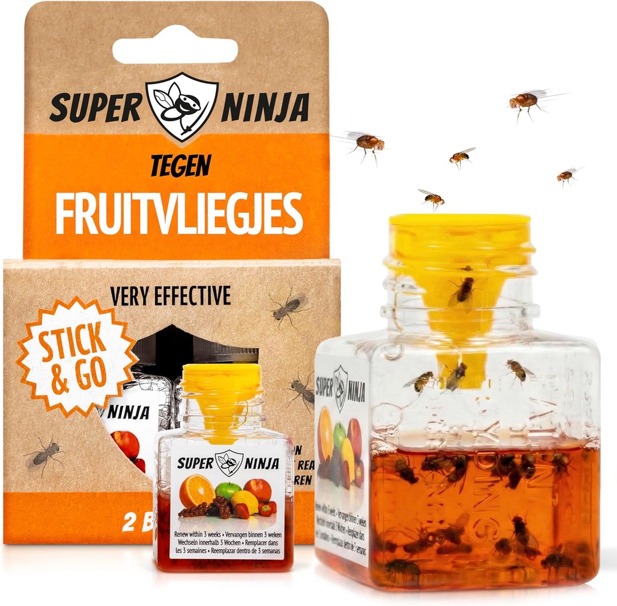 Fruitvliegenvanger Binnen - 2 Stuks - Effectieve Fruitvliegval - Kind- en Dierenvriendelijk - ShopVlot