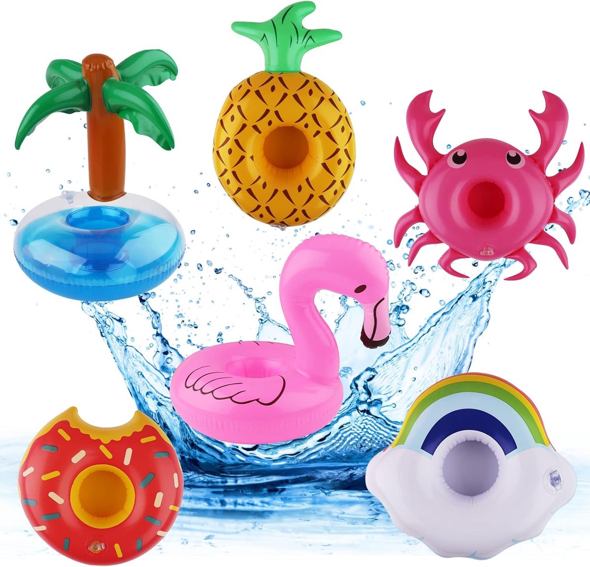 Opblaasbare drinkhouder set - 6 verschillende stijlen - veilig PVC materiaal - perfect voor in het zwembad - ShopVlot